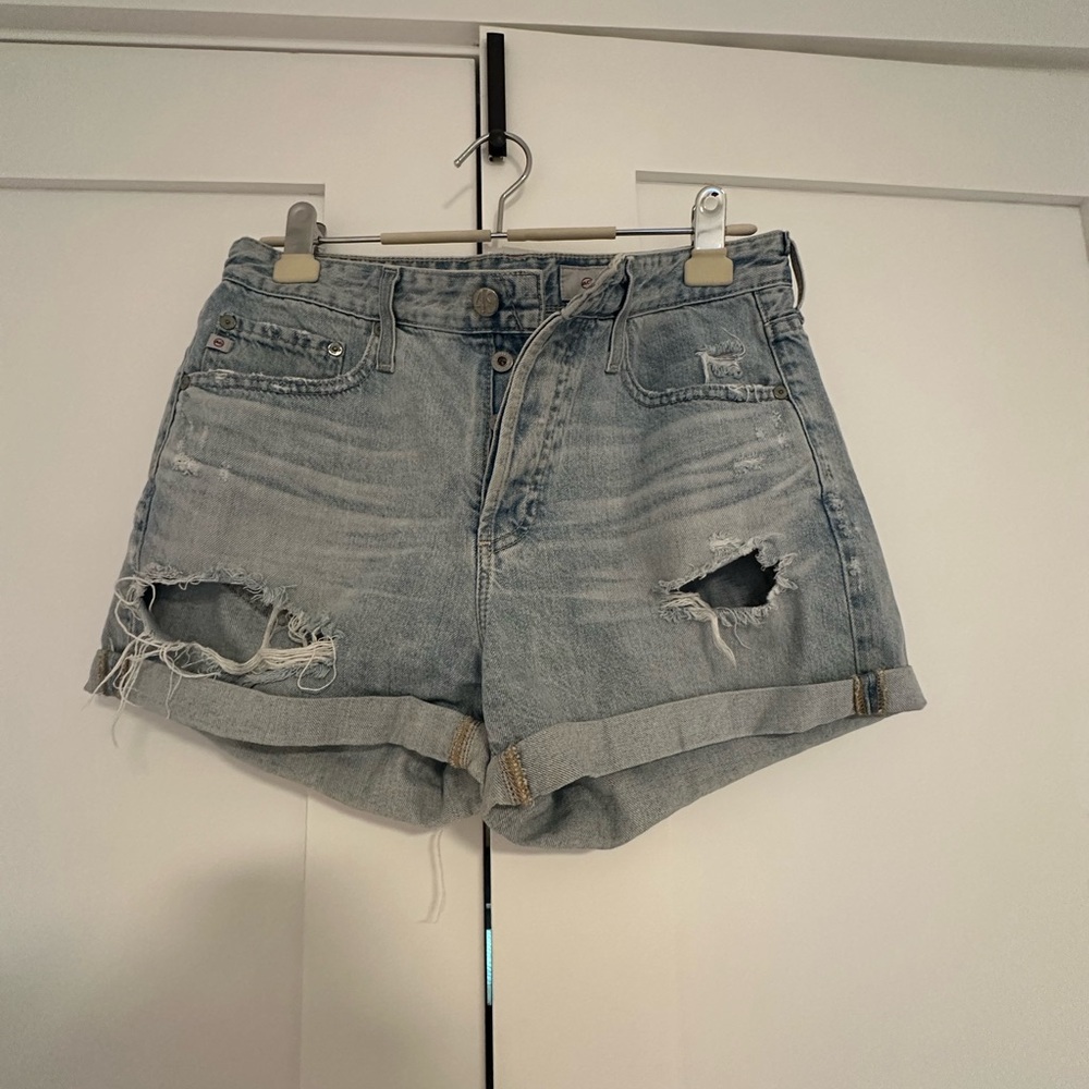 Ag Adriano Goldschmied The Alex Blue Jean Shorts Distressed Casual